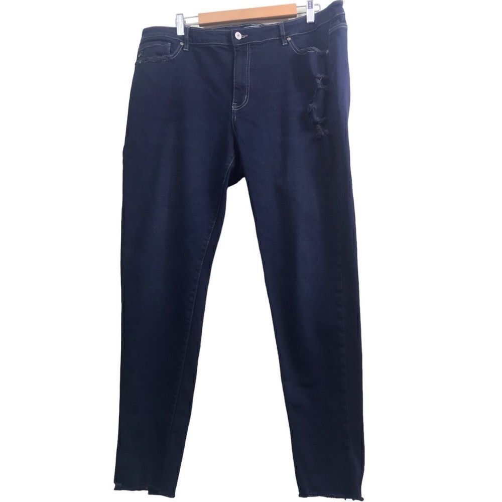 KanCan Dark Blue Distressed Fringe Hem Skinny Jeans